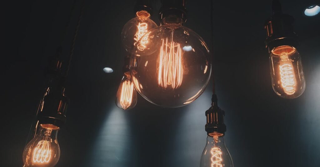 Close-up of vintage Edison light bulbs glowing warmly in Shinjuku, Tokyo.